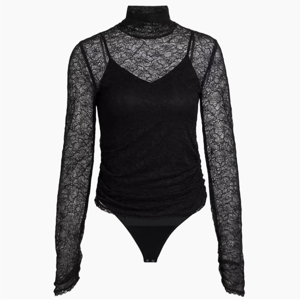Simkhai Zurie Flral lace Bodysuit sexy black turtleneck Size S